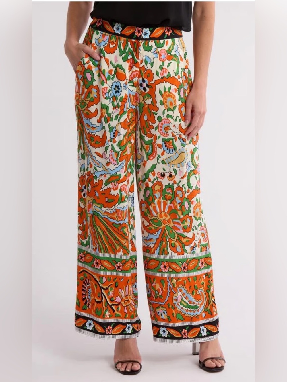 Cupcakes & Cashmere White & Colorful Boho Print Wide Leg Palazzo Pants